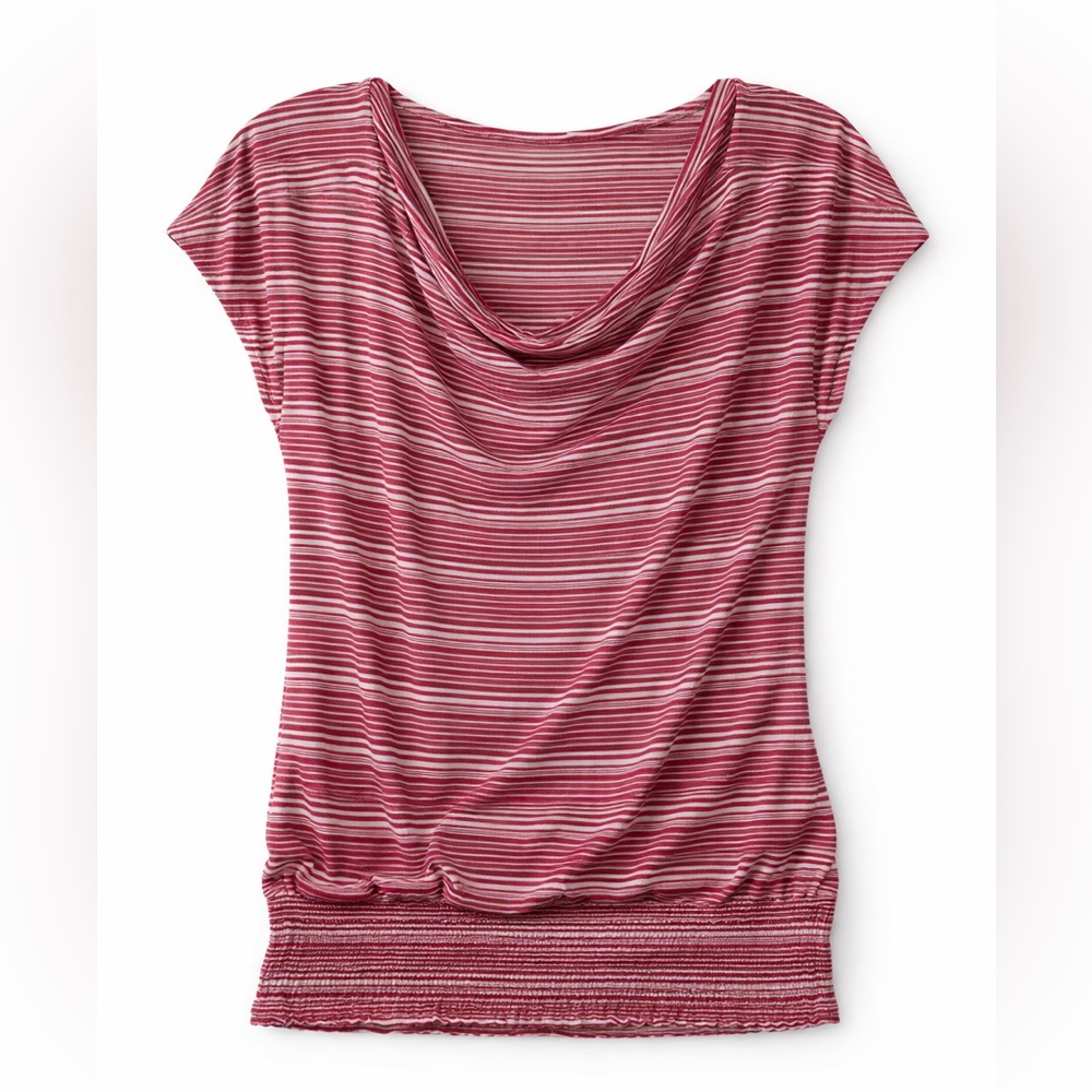 Outback Red by The Limited Vintage Striped Red and Grey Scoop Neck Top